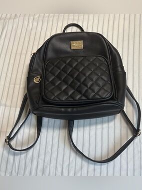 Black Quilted Backpack with Gold Plate Accent